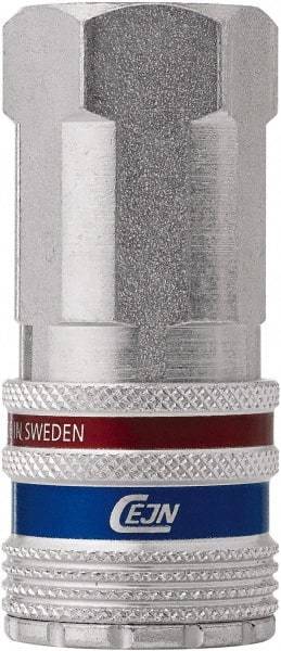 CEJN - 1/2 Female NPT European High Flow Pneumatic Hose Safety Coupler - Steel/Brass, 3/8" Body Diam - Industrial Tool & Supply
