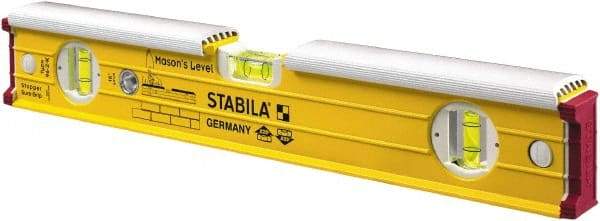 Stabila - 16" Long 3 Vial Spirit Level - Aluminum, Yellow, 2 Plumb & 1 Level Vials - Industrial Tool & Supply
