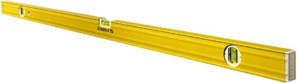 Stabila - 72" Long 3 Vial Box Beam Level - Aluminum, Yellow, 2 Plumb & 1 Level Vials - Industrial Tool & Supply