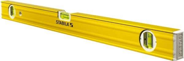 Stabila - 24" Long 3 Vial Box Beam Level - Aluminum, Yellow, 2 Plumb & 1 Level Vials - Industrial Tool & Supply