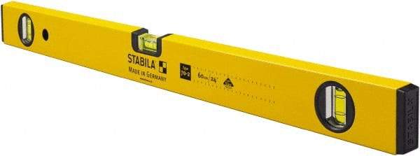 Stabila - 24" Long 3 Vial Box Beam Level - Aluminum, Yellow, 2 Plumb & 1 Level Vials - Industrial Tool & Supply