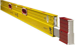 Stabila - Magnetic 72 to 120" Long 3 Vial Expandable Level - Aluminum, Yellow, 2 Plumb & 1 Level Vials - Industrial Tool & Supply