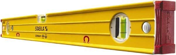 Stabila - Magnetic 24" Long 3 Vial Box Beam Level - Aluminum, Yellow, 2 Plumb & 1 Level Vials - Industrial Tool & Supply