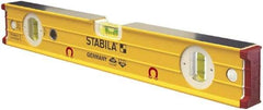 Stabila - Magnetic 16" Long 3 Vial Box Beam Level - Aluminum, Yellow, 2 Plumb & 1 Level Vials - Industrial Tool & Supply