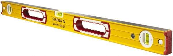 Stabila - 32" Long 3 Vial Box Beam Level - Aluminum, Yellow, 2 Plumb & 1 Level Vials - Industrial Tool & Supply