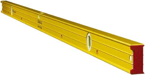 Stabila - Magnetic 72" Long 3 Vial Box Beam Level - Aluminum, Yellow, 2 Plumb & 1 Level Vials - Industrial Tool & Supply