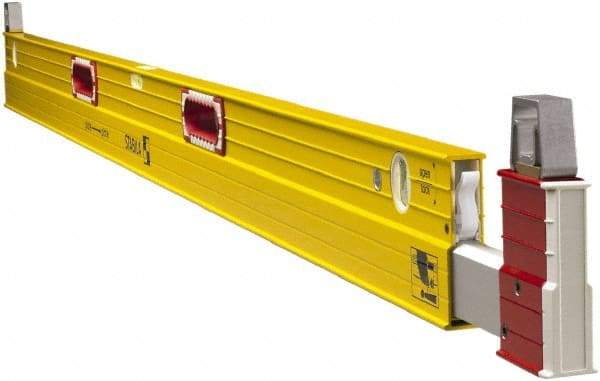 Stabila - 84 to 144" Long 3 Vial Expandable Level - Aluminum, Yellow, 2 Plumb & 1 Level Vials - Industrial Tool & Supply