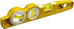 Stabila - Magnetic 10" Long 3 Vial Torpedo Level - Die Cast, Yellow, 1 Plumb, 1 Level & 1 360° Vials - Industrial Tool & Supply