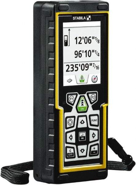 Stabila - 660' Range, Laser Distance Finder - 2 AA Batteries Required, Accurate to 1/16" - Industrial Tool & Supply