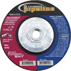 Sait - 7" Wheel Diam, 1/8" Wheel Thickness, Type 27 Depressed Center Wheel - Extra Coarse Grade, Zirconia Alumina, T Hardness, 8,500 Max RPM - Industrial Tool & Supply