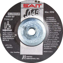 Sait - 46 Grit, 5" Wheel Diam, Type 27 Depressed Center Wheel - Extra Coarse Grade, Aluminum Oxide, N Hardness, 12,200 Max RPM - Industrial Tool & Supply