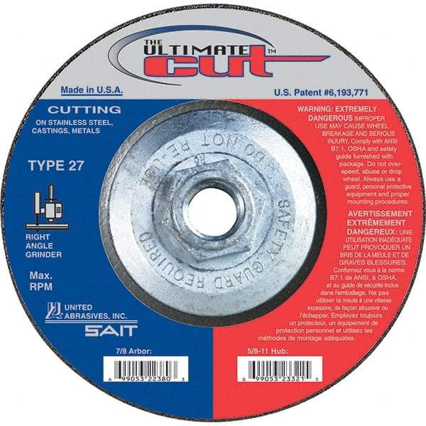 Sait - 4-1/2" Wheel Diam, Type 27 Depressed Center Wheel - Extra Coarse Grade, Zirconia Alumina, S Hardness, 13,300 Max RPM - Industrial Tool & Supply