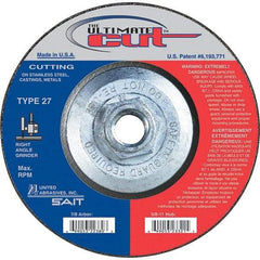 Sait - 4-1/2" Wheel Diam, Type 27 Depressed Center Wheel - Extra Coarse Grade, Zirconia Alumina, S Hardness, 13,300 Max RPM - Industrial Tool & Supply