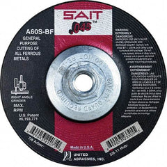 Sait - 60 Grit, 5" Wheel Diam, Type 27 Depressed Center Wheel - Extra Coarse Grade, Aluminum Oxide, S Hardness, 12,200 Max RPM - Industrial Tool & Supply