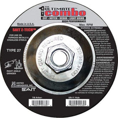 Sait - 4-1/2" Wheel Diam, Type 27 Depressed Center Wheel - Extra Coarse Grade, Zirconia Alumina, S Hardness, 13,300 Max RPM - Industrial Tool & Supply