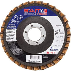 Sait - 60 Grit, 5" Disc Diam, 7/8" Center Hole, Type 29 Ceramic Flap Disc - 12,200 Max RPM, Fiberglass Backing, Arbor Attaching System, Coated & Non-Woven Combo - Industrial Tool & Supply