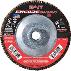 Sait - 40 Grit, 5" Disc Diam, 5/8-11 Center Hole, Type 27 Ceramic Flap Disc - 12,200 Max RPM, Fiberglass Backing, Arbor Attaching System, Coated - Industrial Tool & Supply