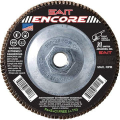 Sait - 60 Grit, 5" Disc Diam, 5/8-11 Center Hole, Type 27 Zirconia Alumina Flap Disc - 12,200 Max RPM, Fiberglass Backing, Arbor Attaching System, Coated - Industrial Tool & Supply