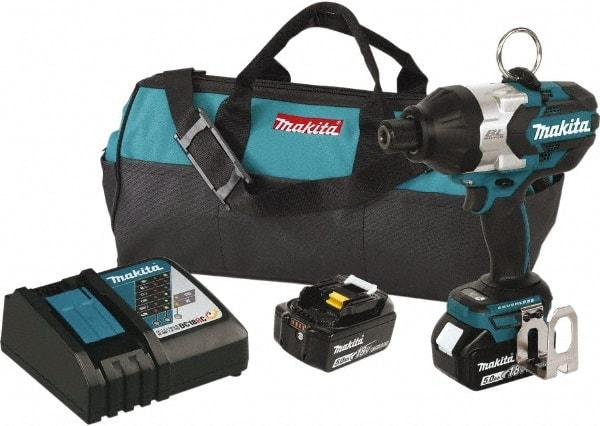 Makita - 7/16" Drive 18 Volt T-Handle Cordless Impact Wrench & Ratchet - 2,200 RPM, 600 Ft/Lb Torque, 2 Lithium-Ion Batteries Included - Industrial Tool & Supply