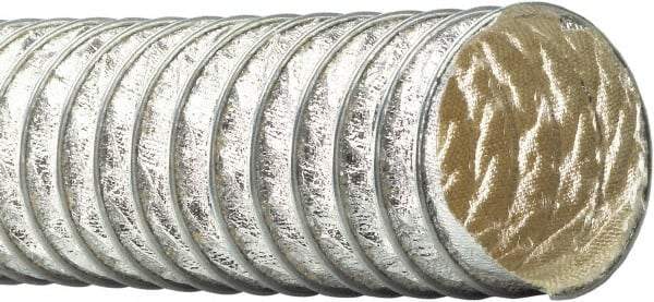 Flexaust - 8" ID, 3 Hg Vac Rating, 6.9 psi, Fiberglass Vacuum & Duct Hose - 25' Long, Silver, 5-1/2" Bend Radius, -65 to 1,050°F - Industrial Tool & Supply