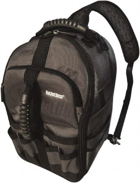 Bucket Boss - 24 Pocket Gray & Black Polyester Backpack Tool Bag - 9" Wide x 8" Deep x 17" High - Industrial Tool & Supply