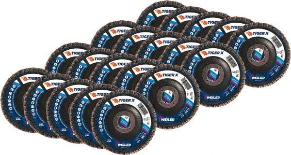 Weiler - 426 Grit, 4-1/2" Disc Diam, 7/8" Center Hole, Type 27 Zirconia Alumina Flap Disc - 13,000 Max RPM, Phenolic Backing, Arbor Attaching System, Coated - Industrial Tool & Supply