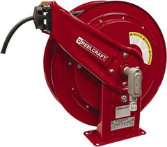 Reelcraft - 12 AWG, 100' Cable Length, Cord & Cable Reel with Flying Lead End - 0 Outlets, 20 Amps, 125 Volts, SEOOW Cable, Red Reel, Spring Driven Reel - Industrial Tool & Supply