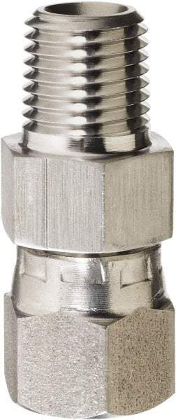 Made in USA - 3/8" Grade 316 Stainless Steel Pipe Adapter - MNPT x NPSM Swivel End Connections, 4,800 psi - Industrial Tool & Supply