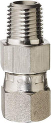 Made in USA - 3/8 x 1/4" Grade 316 Stainless Steel Pipe Adapter - MNPT x NPSM Swivel End Connections, 4,800 psi - Industrial Tool & Supply