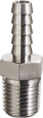 Made in USA - 1/4 x 1/2" Grade 316 Stainless Steel Pipe Hose Connector - Hose Barb x MNPT End Connections, 4,200 psi - Industrial Tool & Supply