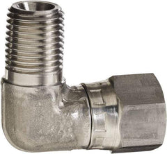 Made in USA - 1/4" Grade 316 Stainless Steel Pipe 90° Elbow - MNPT x NPSM Swivel End Connections, 5,000 psi - Industrial Tool & Supply