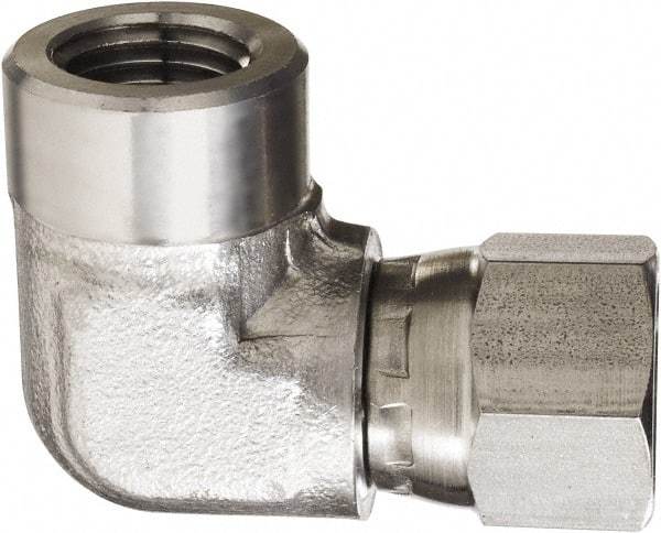 Made in USA - 3/8" Grade 316 Stainless Steel Pipe 90° Elbow - FNPT x NPSM Swivel End Connections, 4,000 psi - Industrial Tool & Supply
