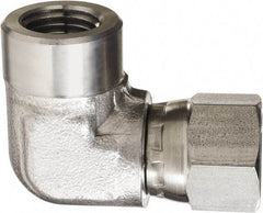 Made in USA - 1/4" Grade 316 Stainless Steel Pipe 90° Elbow - FNPT x NPSM Swivel End Connections, 5,000 psi - Industrial Tool & Supply