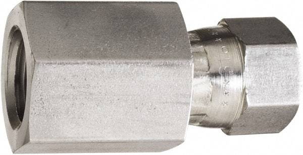 Made in USA - 2" Tube OD, 37° Stainless Steel Flared Tube Swivel Connector - 2-1/2-12 NPT, Female Flare x FNPT Ends - Industrial Tool & Supply