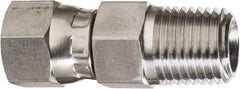 Made in USA - 3/8" Tube OD, 37° Stainless Steel Flared Tube Swivel Connector - 9/16-18 NPT, Female Flare x MNPT Ends - Industrial Tool & Supply