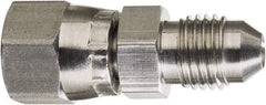 Made in USA - 1/2" Tube OD, 37° Stainless Steel Flared Tube Swivel Connector - 9/16-20 Female Flare x Male Flare Ends - Industrial Tool & Supply