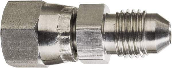 Made in USA - 1/4" Tube OD, 37° Stainless Steel Flared Tube Swivel Connector - 7/16-20 Female Flare x Male Flare Ends - Industrial Tool & Supply