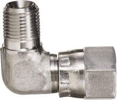 Made in USA - 5/8" Tube OD, 37° Stainless Steel Flared Tube Male Elbow - 7/8-14 NPT, Female Flare x MNPT Ends - Industrial Tool & Supply