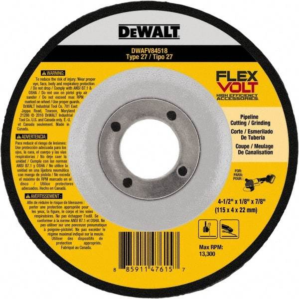 DeWALT - 4-1/2" Wheel Diam, 1/8" Wheel Thickness, 7/8" Arbor Hole, Type 27 Depressed Center Wheel - Fine/Coarse Grade, Ceramic, 13,300 Max RPM - Industrial Tool & Supply