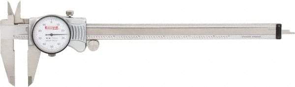 SPI - 0" to 8" Range, 0.001" Graduation, 0.1" per Revolution, Dial Caliper - White Face, 1.97" Jaw Length, Accurate to 0.0015" - Industrial Tool & Supply