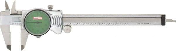 SPI - 0" to 6" Range, 0.001" Graduation, 0.1" per Revolution, Dial Caliper - Green Face, 1.57" Jaw Length, Accurate to 0.0010" - Industrial Tool & Supply