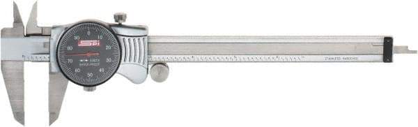 SPI - 0" to 6" Range, 0.001" Graduation, 0.1" per Revolution, Dial Caliper - Black Face, 1.57" Jaw Length, Accurate to 0.0010" - Industrial Tool & Supply