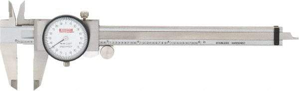 SPI - 0" to 6" Range, 0.001" Graduation, 0.2" per Revolution, Dial Caliper - White Face, 1.57" Jaw Length, Accurate to 0.0010" - Industrial Tool & Supply