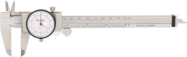 SPI - 0" to 6" Range, 0.001" and 0.02 mm Graduation, 0.001" per Revolution, Dial Caliper - White Face, 40mm Jaw Length, Accurate to 0.02mm - Industrial Tool & Supply