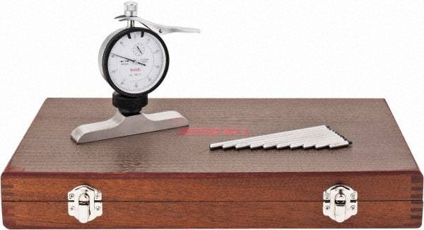 SPI - 0 to 100mm Range, Steel, White Dial Depth Gage - 0.01mm Graduation, 0.02mm Accuracy, 101mm Base Measuring Length - Industrial Tool & Supply