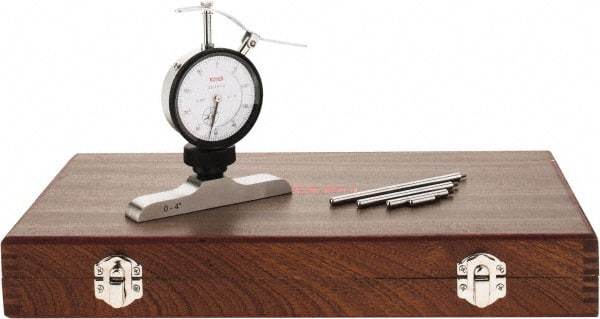 SPI - 0 to 4" Range, Steel, White Dial Depth Gage - 0.001" Graduation, 0.002" Accuracy, 4" Base Measuring Length - Industrial Tool & Supply