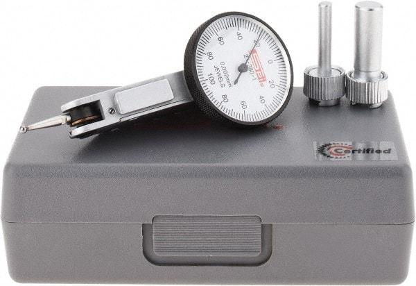 SPI - 0.2mm Range, 0.002mm Dial Graduation, Horizontal Dial Test Indicator - 32mm White Dial, 0-100-0 Dial Reading, Accurate to 0.004mm - Industrial Tool & Supply