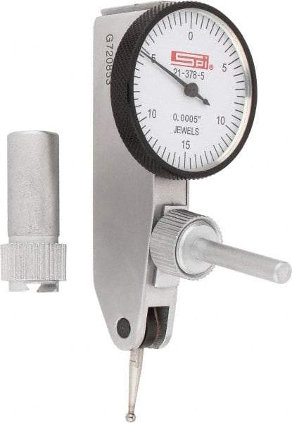 SPI - 0.03" Range, 0.0005" Dial Graduation, Horizontal Dial Test Indicator - 1-1/4" White Dial, 0-15-0 Dial Reading, Accurate to 0.0005" - Industrial Tool & Supply