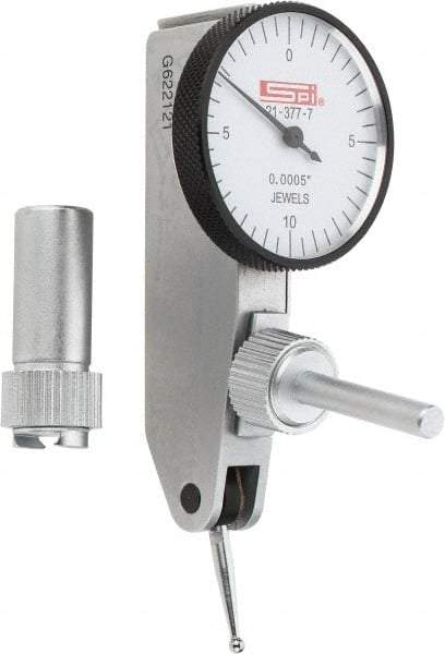 SPI - 0.02" Range, 0.0005" Dial Graduation, Horizontal Dial Test Indicator - 1-1/4" White Dial, 0-10-0 Dial Reading, Accurate to 0.0005" - Industrial Tool & Supply