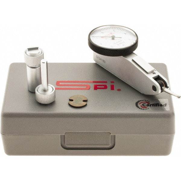 SPI - 0.008" Range, 0.0001" Dial Graduation, Horizontal Dial Test Indicator - 1-1/4" White Dial, 0-4-0 Dial Reading, Accurate to 0.0001" - Industrial Tool & Supply